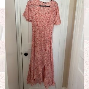 Shein Curve Floral Faux Wrap Ruffle Midi Dress